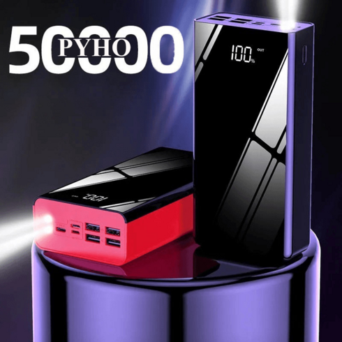 PYHO 보조배터리 50000mAh 캠핑용 보조배터리 일체형 멀티단자 휴대용충전기 보조배터리, 블랙, 블랙