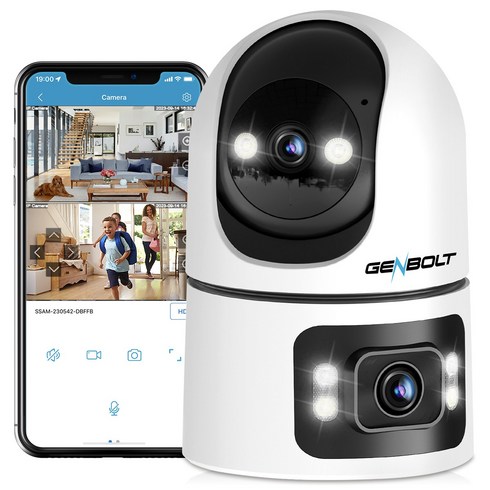 Genbolt 듀얼 렌즈 실내용 CCTV 감시 카메라 추적감시 침입자경고 WiFi PTZ 한글앱, 1개, GB-102HKXV