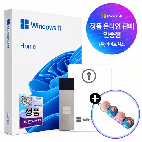 [한국MS정품인증점] 마이크로소프트 윈도우11 Home FPP 처음사용자용 USB 인증키 영구버전 + 키캡 키링 패키지, 윈도우11Home + 키캡 키링 패키지