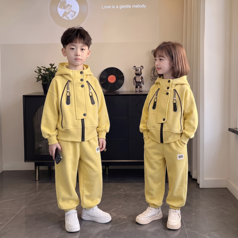 [KC 인증] 키즈 봄가을 간절기 후드집업 단추 여밈 스탠드칼라 키즈 아동 캐주얼 데일리 2P세트 청소년 상품 어린이상품 유아세트 초등상하복 키즈상의 3corol