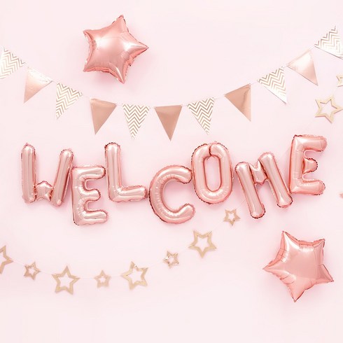 파티팡 환영파티장식 풍선세트, 헤링본 스타 Welcome 로즈골드, 1세트