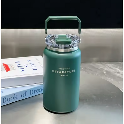 포커스 모닝 보틀 1200ml 1500ml 스테인리스 대용량 텀블러 휴대용 보온보냉 컵 커피 빨대포함, 모닝모틀 1200ML-그린, 1.2L