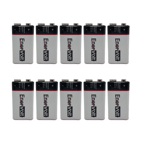 EnerVolt 9V 6F22 일회용 망간 건전지, 1개, 10개입