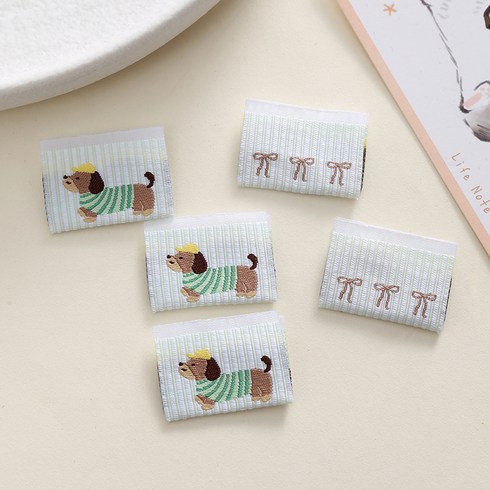 미소데이샵 귀여운 강아지 끼움 리본 라벨 핸드메이드 소잉 뜨개 부자재, 10개, 그린