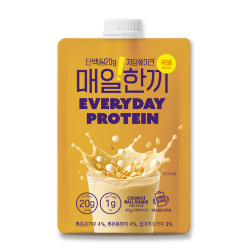 매일한끼 단백질 쉐이크 파우치 저당 고단백 식사대용 체중조절용조제식품 곡물맛, 30개, 40g