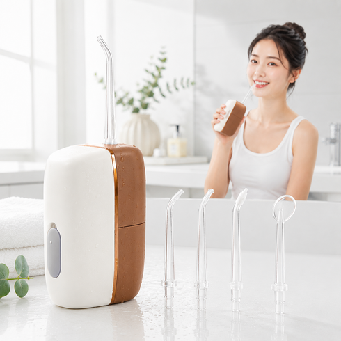 디에스가추몰 무선 전동 구강 세정기 강력수압 휴대용 워터 물치실 출장용 구강청결기, 브라운, LS-221