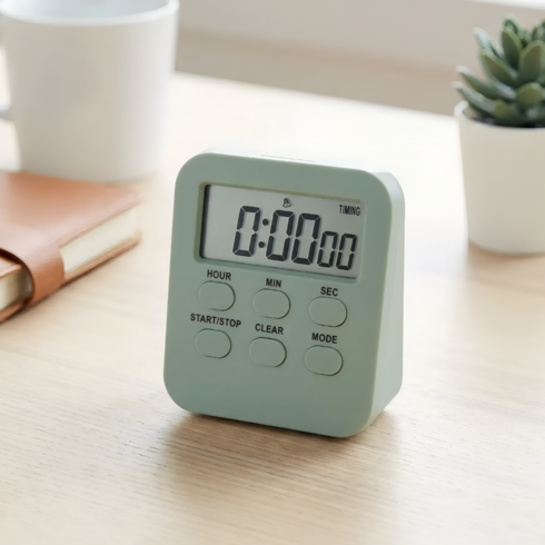 DUGNSTUDIO 디지털 주방 쿠킹 수험생 무소음 6in1 기능 타이머 스톱워치, 1개, 세이지그린