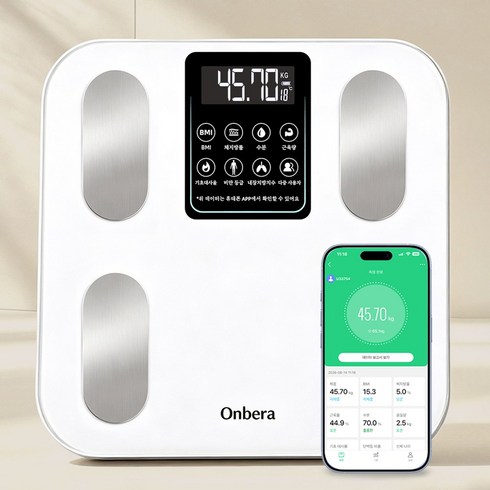 Onbera 스마트 가정용 블루투스 체지방 체중계, 1개, 흰색, P9