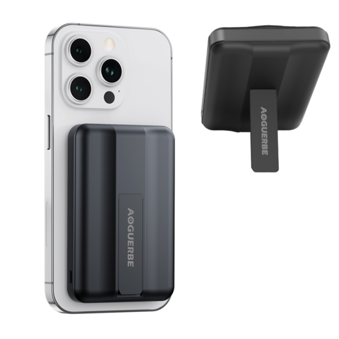 AOGUERBE 맥세이프 무선 보조배터리 고속충전 10000mAh PD 22.5W 거치대 휴대용, 블랙, KT-D001