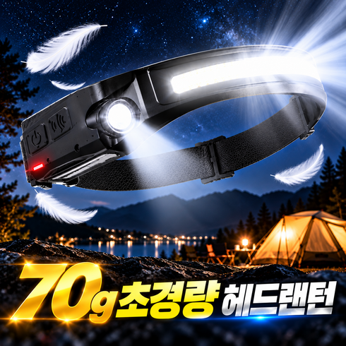 패킹룸 70g 초경량 모션센서 c타입 충전식 헤드랜턴, 블랙, 1개
