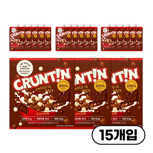 [공식몰] 크런틴 크런치볼 단백질쉐이크 파우치 초코이즈백 당 0g대, 250g, 3박스
