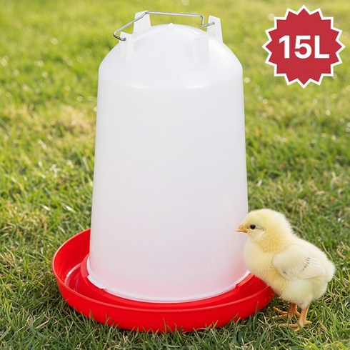 앙플러스 간편한 닭물통 자동급수기 병아리 물통 모이통 사료통, 15L, 1개, 레드+15L