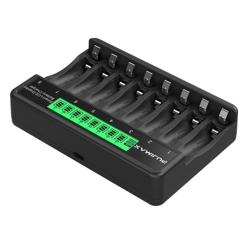 LCD 니켈수소 충전기 1.2V AA/AAA 동시 충전 지원 8칸 USB-C 과충전방지 LCD표시 파워칸 배터리 충전기충전지, 1개