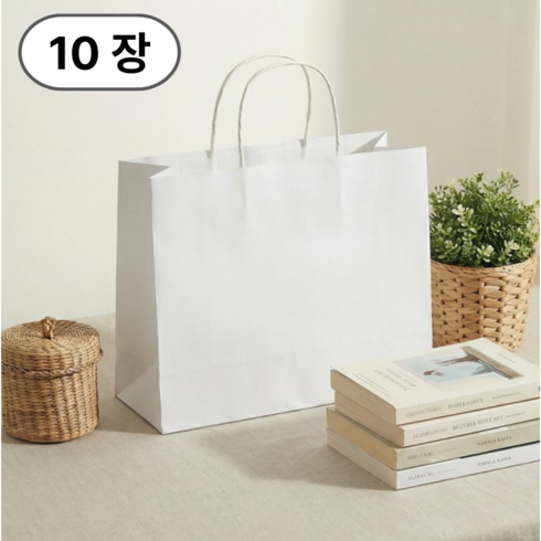 조이아 튼튼한 가로형 종이 쇼핑백 무지 화이트 10p, 10개