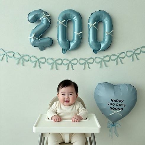 히얼투파티 아기 200일 셀프 촬영 소품 50일 100일 300일 500일 1000일, 1세트, 27.리본기념일_블루_200일