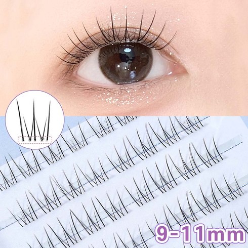 Winkii 노글루 속눈썹 자연스러운 포인트 아이래쉬 포근썸 9-11mm 풀 필요없음 80모 대용량, 1개, 투명라인