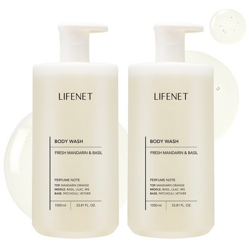 라이프넷 바디워시 프레쉬 만다린 앤 바질, 1L, 2개