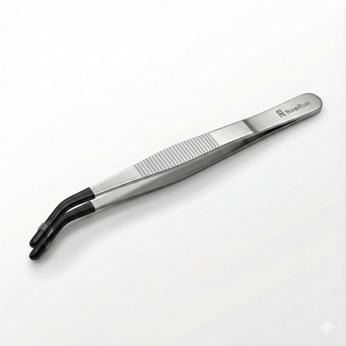 NRC 파충류핀셋 마우스롯방지 굽은형 20cm, 1개, 실버