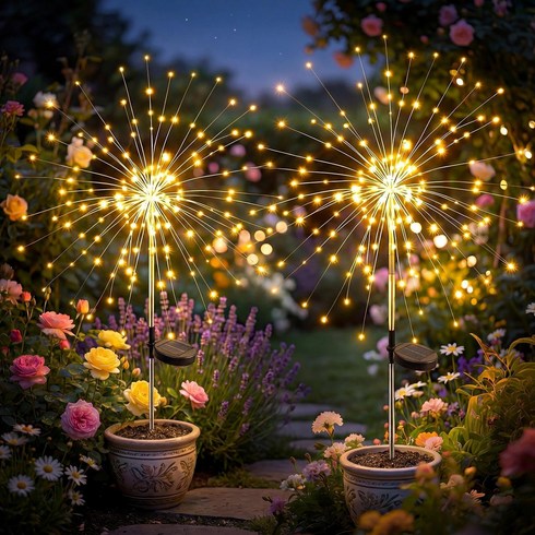 KELAKE 태양광 불꽃등 120LED+120LED 태양열 정원등 불꽃 장식등 야외 잔디등 8모드 태양열 야외등 조명 화단 꾸미기, 황광