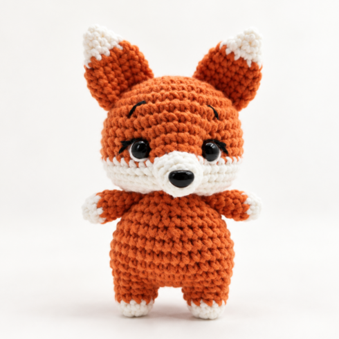 코바늘 인형 만들기 DIY 키트 여우 뜨개 인형 키링 만들기 세트 초보 뜨개질 재료 패키지, 화이트, 1개