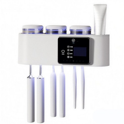 LUMANOKI 무타공 설치 스마트 디스플레이 가정용 살균 건조 양치컵3개세트 칫솔 살균기, 화이트, Q1