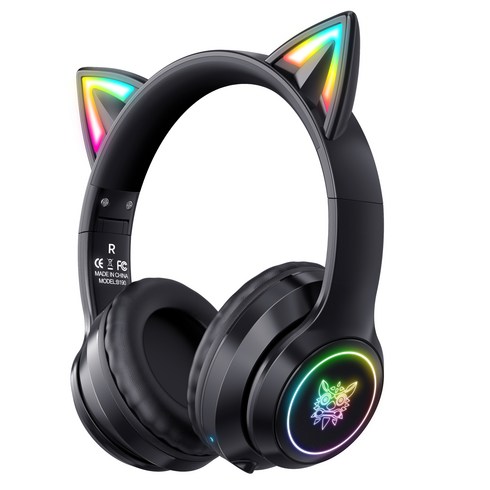 ONIKUMA 고양이귀 무선 RGB 게이밍 헤드셋 가상 7.1 usb 노이즈캔슬링 마이크, 블랙, B90