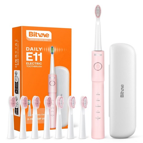 비트베이 E11 전동칫솔 가성비 진동칫솔 칫솔모8개포함 Bitvae Amazon베스트, 핑크, 핑크