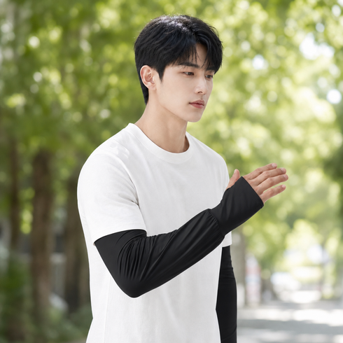 ANNIOU 빅사이즈 자외선 차단 쿨토시, 1개, 1021 빅사이즈 긴팔형 - 블랙