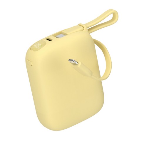 이어맥 PD 22.5W 고속충전 케이블 일체형 미니 보조배터리 10000mAh, 옐로우, PTPB-14