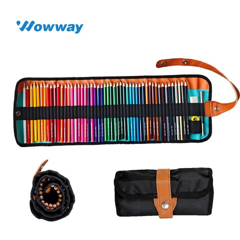 WOWWAY 유성 색연필 50/72색+펜대+연필깎이+롤파우치 컬러링북 고급미술 종합세트 두루마리 수납형세트, 1세트, 50색
