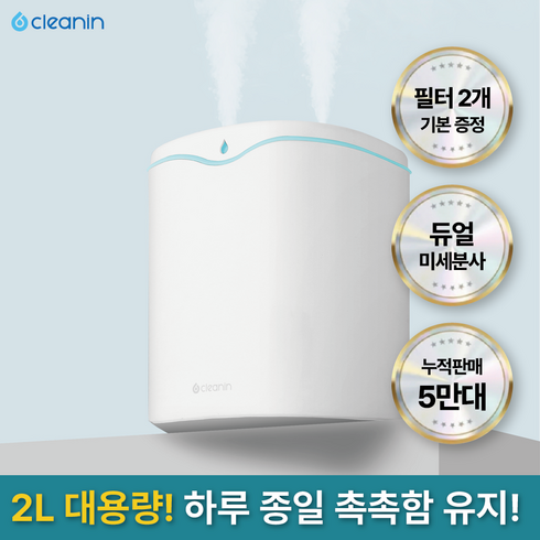 클린인 2L 무드등 듀얼 가습기, 화이트, 화이트