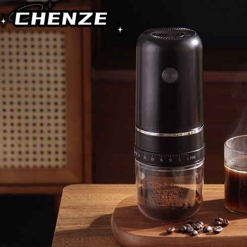 CHENZE 전동 커피그라인더 원두그라인더 충전식 휴대용 원두분쇄기 분쇄도조절 가정용, 블랙