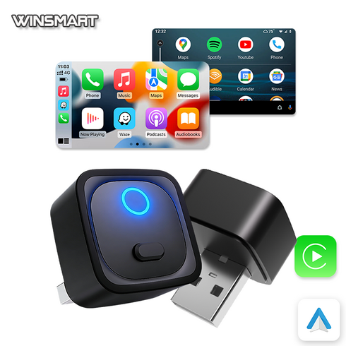 winsmart 스마트 카플레이 안드로이드오토+애플카플레이 무선 호환 네비게이션 미러링 자동차 미니 어댑터, 암야 블랙, CA525