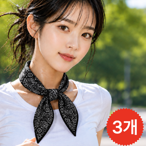 베루아 여름 냉감 쿨링 냉동스카프, 3개, 다크 블랙