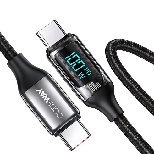 코드웨이 디스플레이 PD 100W C타입-C타입 초 고속충전 케이블, 2m, 블랙, 1개