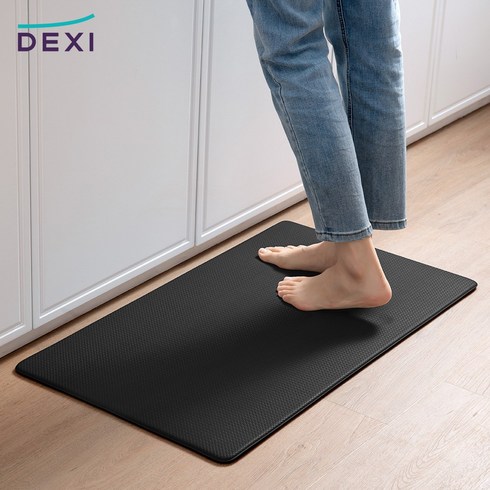 DEXI 쿠션 싱크대 방수 PVC 주방매트 특대형 싱크대발매트 미끄럼방지 두꺼운 10mm 주방 발매트 대형, 블랙