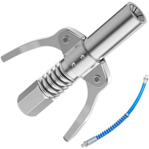 LINJIN 원터치 그리스 주입기 구리스 커플러 노즐1/8"NPT 조인트 적용 가능 +고압호스 30cm, 1세트
