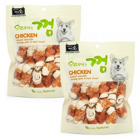 백년애 고기가 2배 이상 말린 오래먹는 강아지껌, 닭고기, 250g, 2개