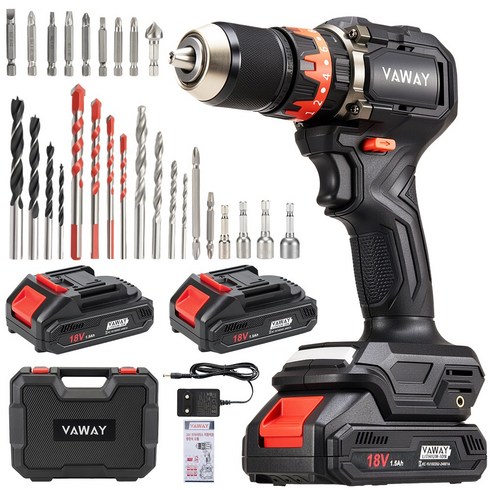VAWAY 18V 브러시리스 전동드릴 충전드릴 무선드릴 65N 고토크 배터리 포함, 1개