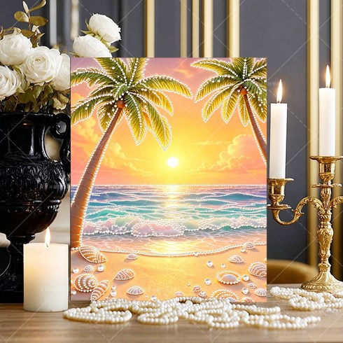 5D 진주 보석십자수 캔버스형 DIY 키트 40 x 50 cm 액자형 럭셔리 입체 인테리어 장식 취미 만들기, 1개, YQ-148.빛나는 바다