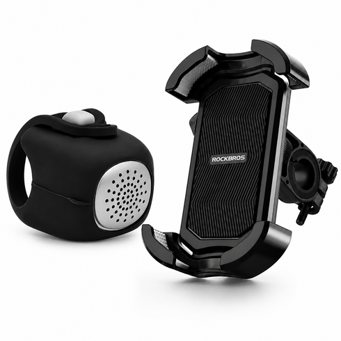 자전거 전자벨 스마트폰 거치대 세트 120dB 원터치 거치대, 1개, 전자벨 네모형+핸드폰거치대