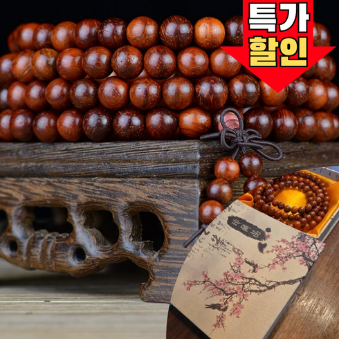 앨라모 소원성취 원목 108 염주 나무, 1개, 홍화리