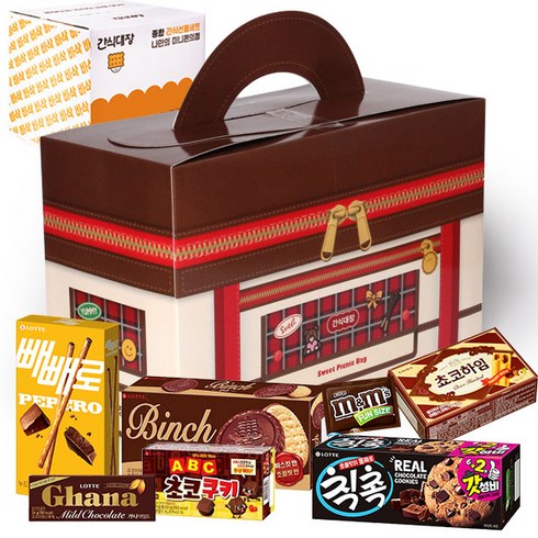 달콤한 피크닉 간식 상자 뻬빼로 초코필드 초코하임 빈츠 칙촉 ABC 초코쿠키 가나마일드 엠엔엠즈, 1개, 피크닉 상자 7종