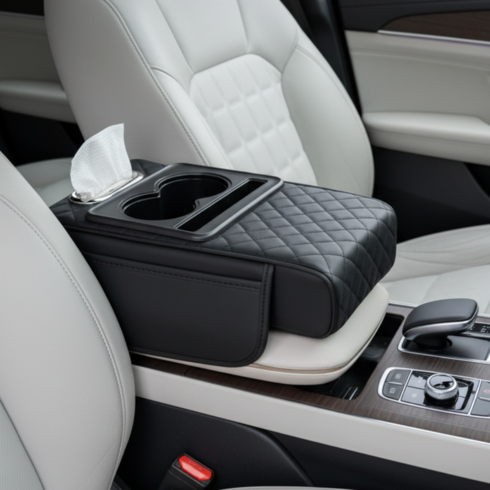 헤인느 차량용 콘솔 쿠션 자동차 팔걸이 쿠션, 1개, 블랙