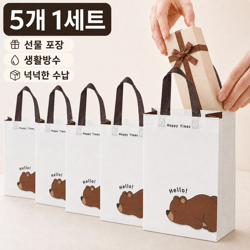 부직포 선물 쇼핑백, 5개, 브라운
