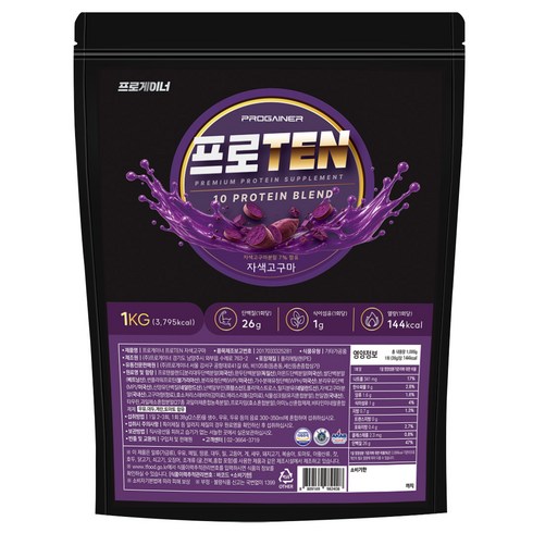 프로게이너 프로TEN 단백질 블렌드 아이솔레이트 프로틴 단백질쉐이크 자색고구마, 1개, 1kg