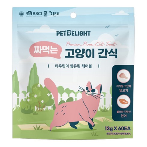 펫딜라이트 짜먹는 고양이 간식, 1세트, 780g, 닭30p+연어30p