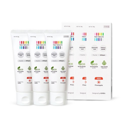 더트웰브 1000ppm 고불소 주니어 낮 치약 파인애플향, 80g, 3개