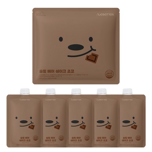 뉴베러 슬림 베어 단백질 쉐이크 파우치, 40g, 5개, 초코맛