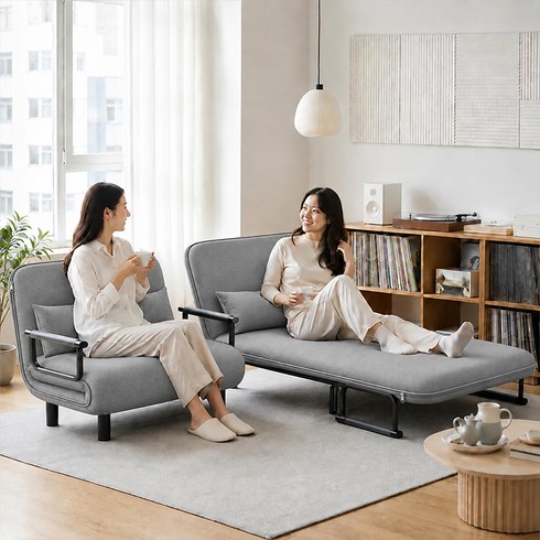 다용도 접이식 소파베드 1인용/2인용 등받이 조절 가능 편안한 거실 침실용 쇼파 침대겸용, 연그레이 100cm